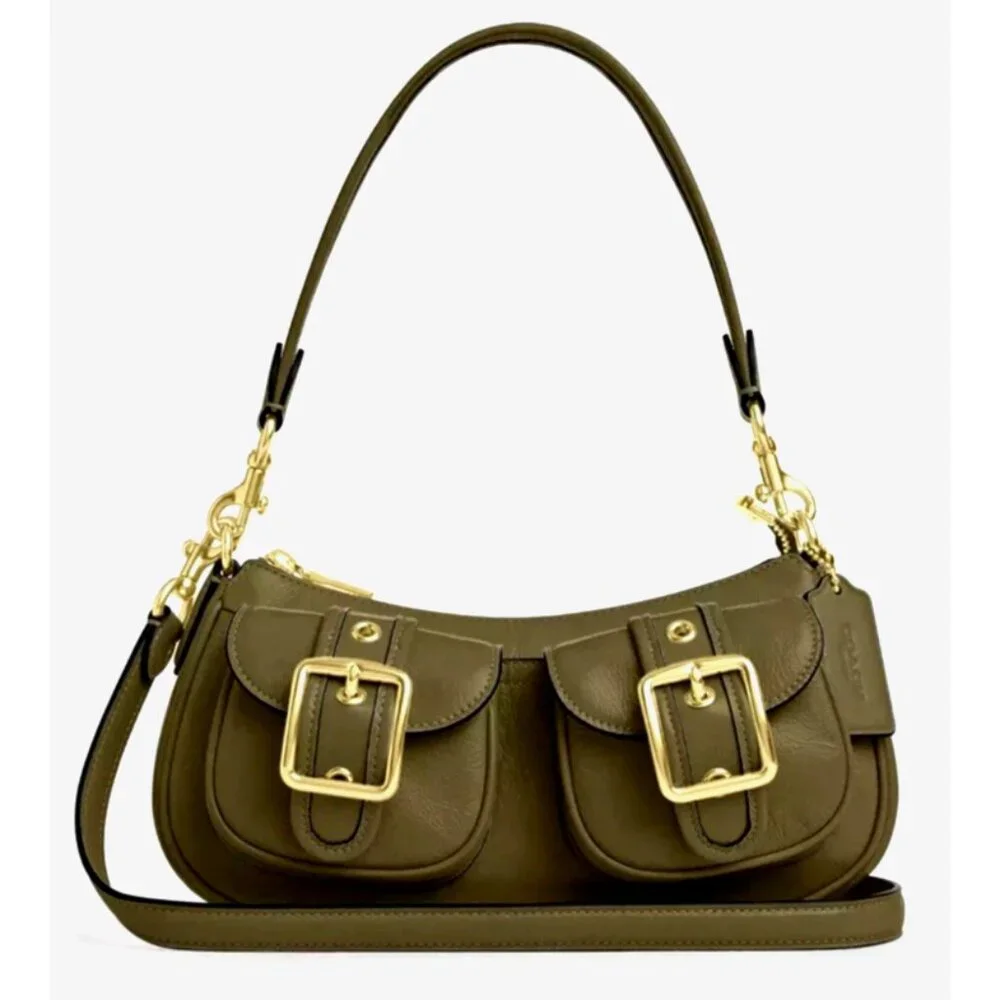 New Coach CBJ01 Ashton Bag Glazed Shiny Crinkle Leather Olive